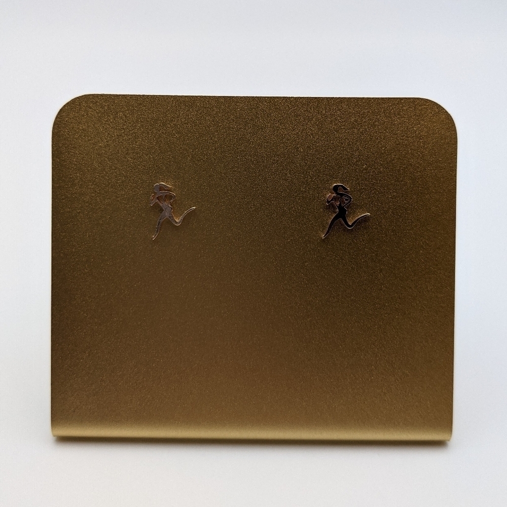 Running girl gold stud earrings Runner - Picture 2 of 4